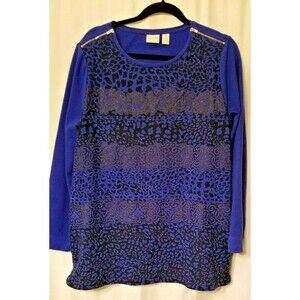 Chico's Zenergy Women's Top Royal Blue Shimmer Accents Zipper Shoulder Size XL